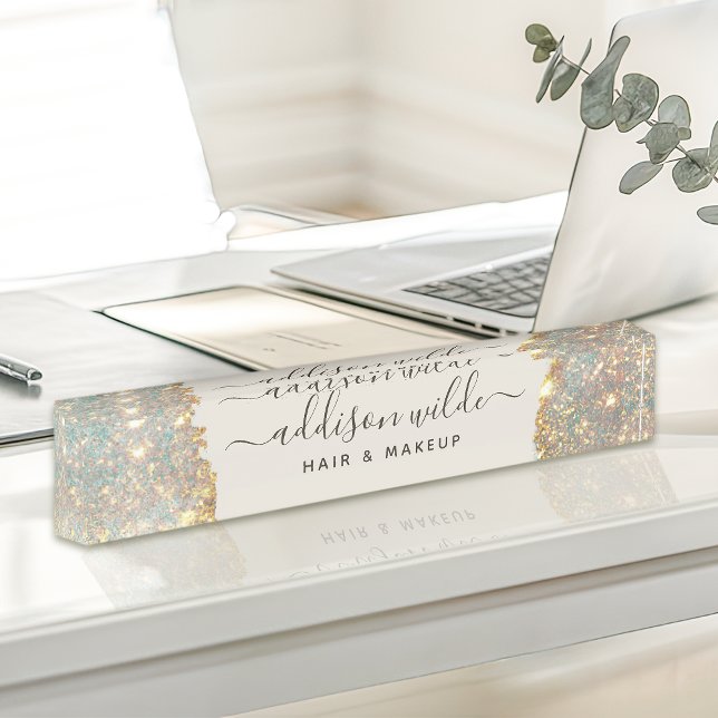 Porte-nom Pour Bureau Script de signature holographique Moderne Glam Pai (Créateur téléchargé)