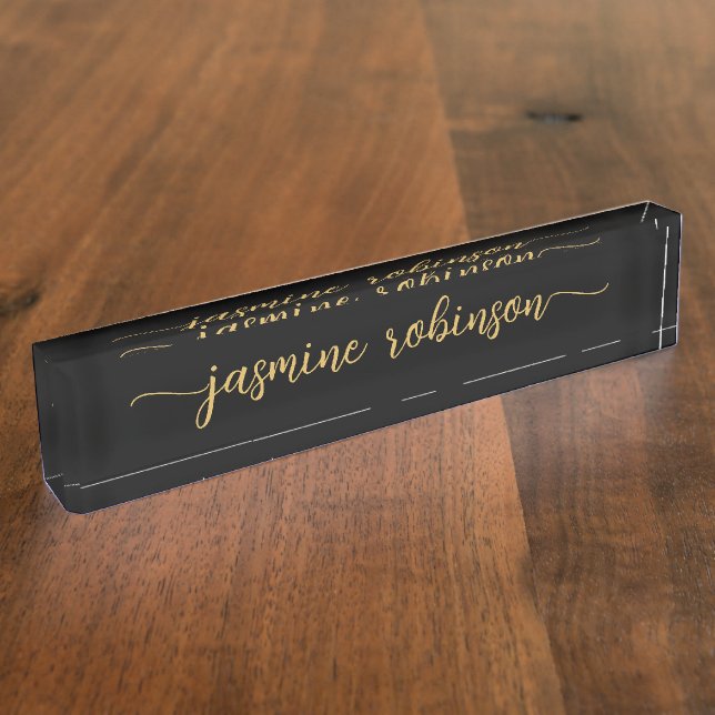 Porte-nom Pour Bureau Script de signature professionnelle en noir simple (Taille)