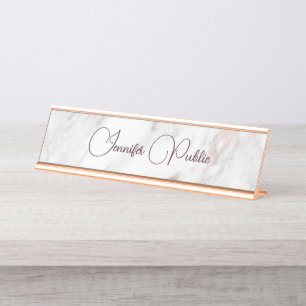 Porte-nom Pour Bureau Script de typographie Rose élégant moderne en marb