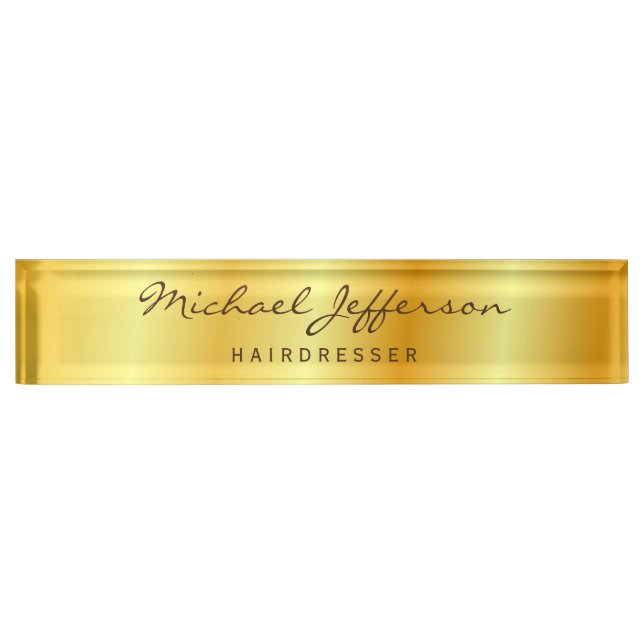 Porte-nom Pour Bureau Script d'écriture professionnelle couleur or (Devant)