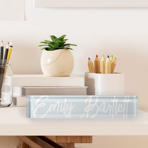 Porte-nom Pour Bureau Script manuscrit bleu pâle surdimensionné