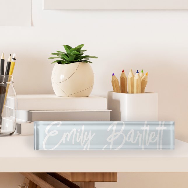 Porte-nom Pour Bureau Script manuscrit bleu pâle surdimensionné (Créateur téléchargé)