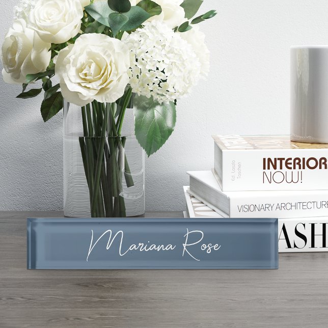 Porte-nom Pour Bureau Script manuscrit Harbour Blue Elegant (Créateur téléchargé)