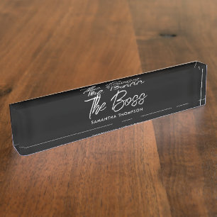 Porte-nom Pour Bureau Script minimaliste noir Office moderne