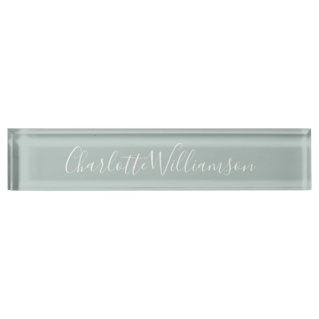 Porte-nom Pour Bureau Script minimaliste Nom personnalisé Dusty Blue    (Devant)