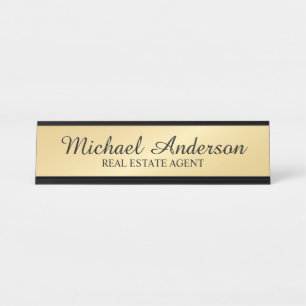 Porte-nom Pour Bureau Script moderne professionnel noir et or
