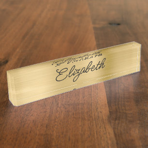 Porte-nom Pour Bureau Script Monoline Stylisé Light Gold