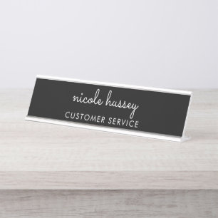 Porte-nom Pour Bureau Script noir Monogramme élégant minimaliste moder