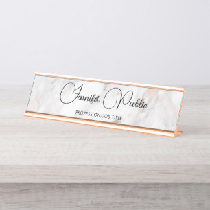 Porte-nom Pour Bureau Script Rose élégant Marbre Or Typographie moderne