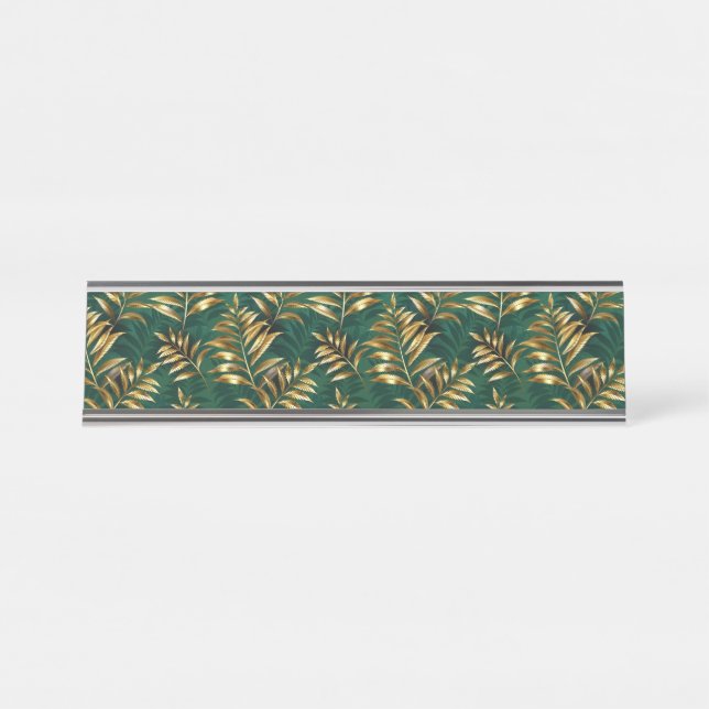 Porte-nom Pour Bureau Seamless pattern with golden ferns (Devant)