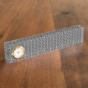Porte-nom Pour Bureau Seigaiha, Vagues, Japonais, Noir et Blanc