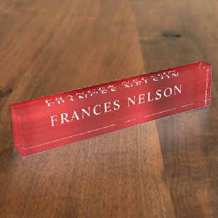 Porte-nom Pour Bureau Serif métallisé rouge élégant