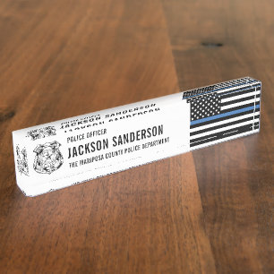 Porte-nom Pour Bureau Service de police des douanes Ligne bleue mince