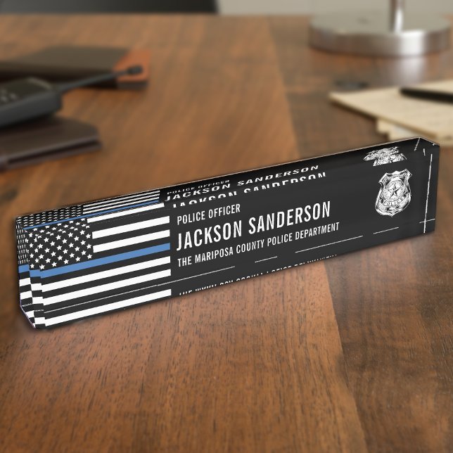Porte-nom Pour Bureau Service de police des douanes Ligne bleue mince (Custom Police Officer Department Thin Blue Line Desk Name Plate)