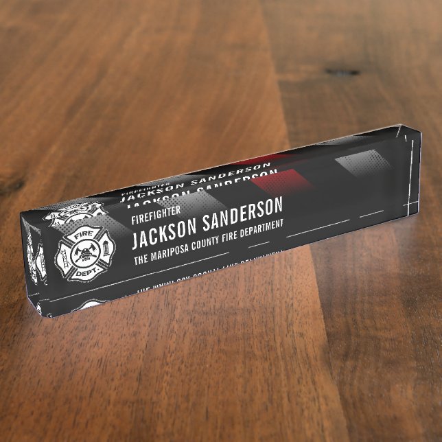 Porte-nom Pour Bureau Service d'incendie Mince Red Line Logo pompier (Taille)