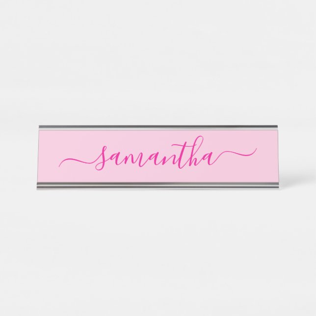 Porte-nom Pour Bureau Signature Féminin Rose Chaud (Devant)