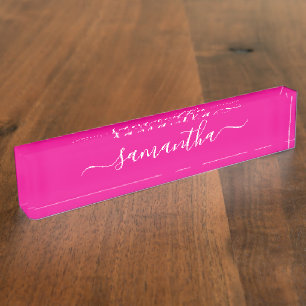 Porte-nom Pour Bureau Signature Féminin Rose Chaud et Blanc