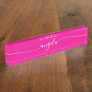 Porte-nom Pour Bureau Signature Hot Pink et White Glam