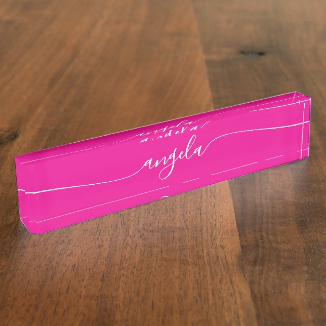 Porte-nom Pour Bureau Signature Hot Pink et White Glam (Taille)