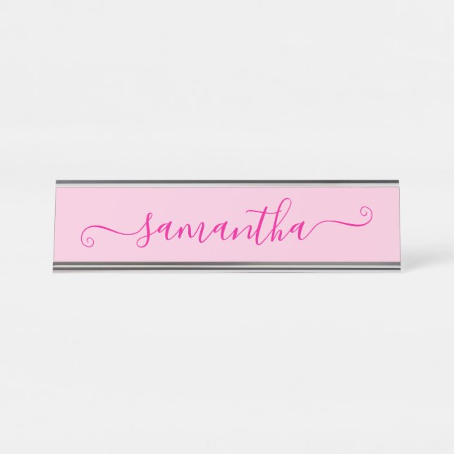 Porte-nom Pour Bureau Signature rose chaud (Devant)