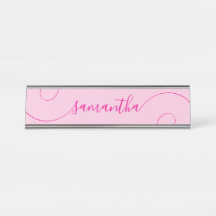Porte-nom Pour Bureau Signature rose vif bouclée