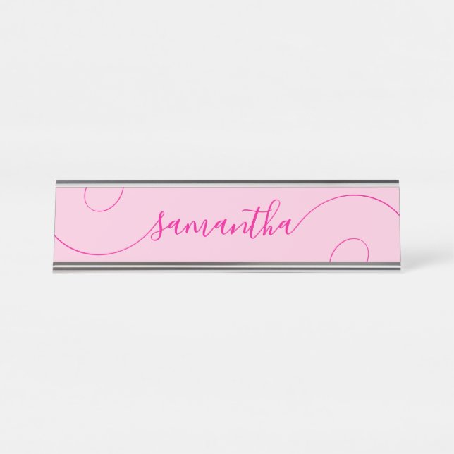 Porte-nom Pour Bureau Signature rose vif bouclée (Devant)