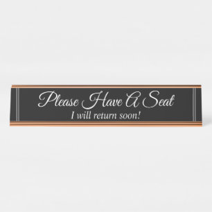 Porte-nom Pour Bureau "S'il vous plaît prenez place" "Je reviendrai bie