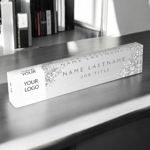 Porte-nom Pour Bureau Silver Custom Logo Executive Professional