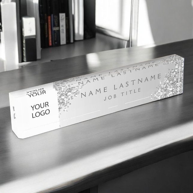 Porte-nom Pour Bureau Silver Custom Logo Executive Professional (Créateur téléchargé)