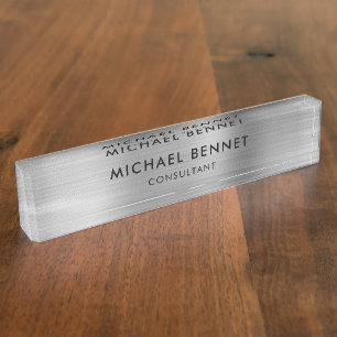 Porte-nom Pour Bureau Silver Grey Metallic Professionnel
