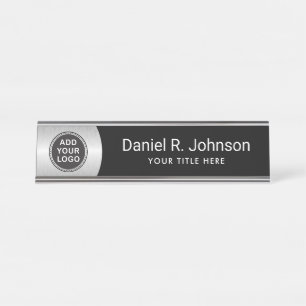 Porte-nom Pour Bureau Silver gris dégradé logo personnalisé noir mod