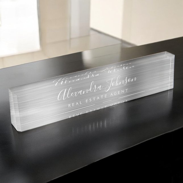 Porte-nom Pour Bureau Silver Modern Business Élégant Professionnel (Créateur téléchargé)
