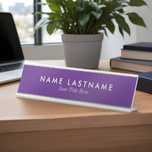 Porte-nom Pour Bureau Simple Moderne Sleek Purple Nom Personnalisé Titre
