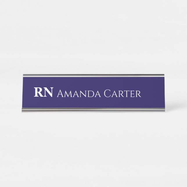 Porte-nom Pour Bureau Simple Navy Blue Personalized Name RN Nurse (Devant)
