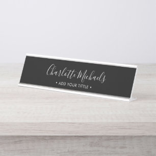 Porte-nom Pour Bureau Simple script minimal noir nom