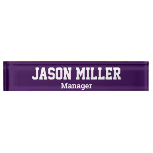 Porte-nom Pour Bureau Simple violet avec lettres blanches