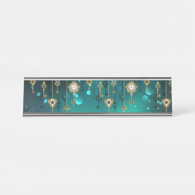 Porte-nom Pour Bureau Skeleton Keys on Green Background (Devant)