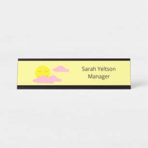 Porte-nom Pour Bureau Soleil levant avec nuages roses : Jaune clair
