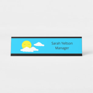 Porte-nom Pour Bureau Soleil souriant avec nuages : Turquoise