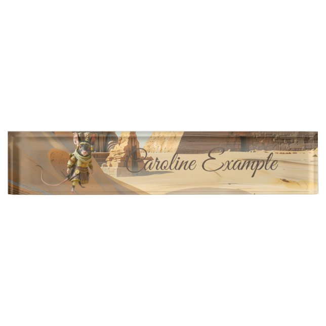 Porte-nom Pour Bureau Souris exploratrice du désert Steampunk  (Devant)