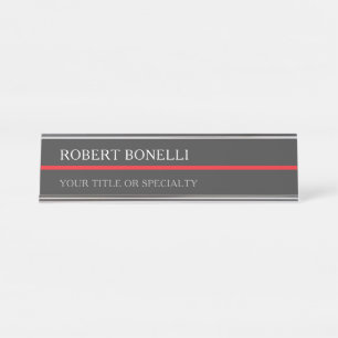 Porte-nom Pour Bureau Spécial Unique Gris Rouge Élégant Moderne