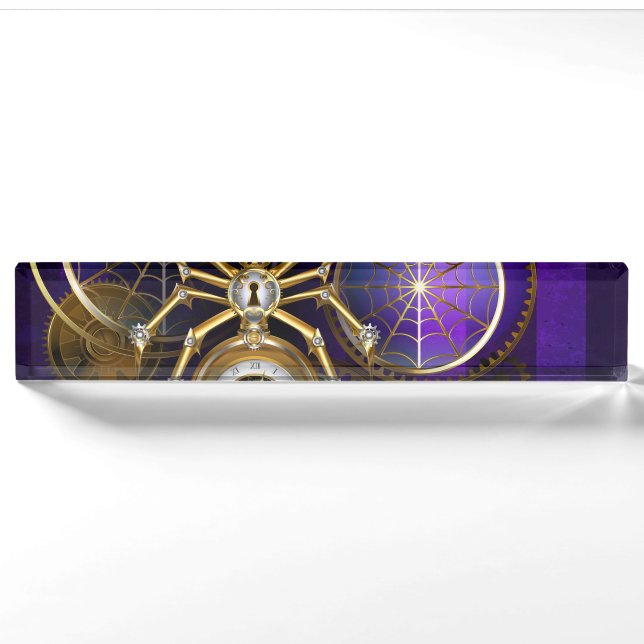 Porte-nom Pour Bureau Spider Steampunk sur Arrière - plan pourpre (Devant)