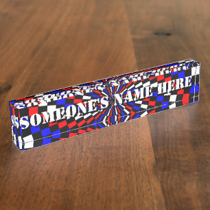 Porte-nom Pour Bureau Spirale rouge blanc de Checker bleu par Kenneth Yo