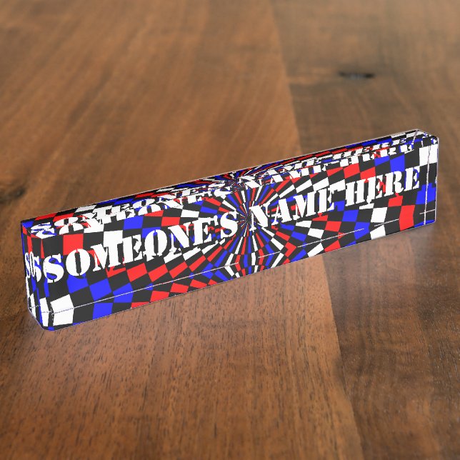 Porte-nom Pour Bureau Spirale rouge blanc de Checker bleu par Kenneth Yo (Taille)