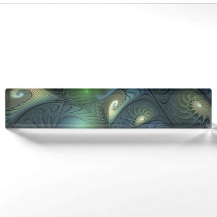 Porte-nom Pour Bureau Spirales Beige Vert Turquoise Art Fractal Abstrait