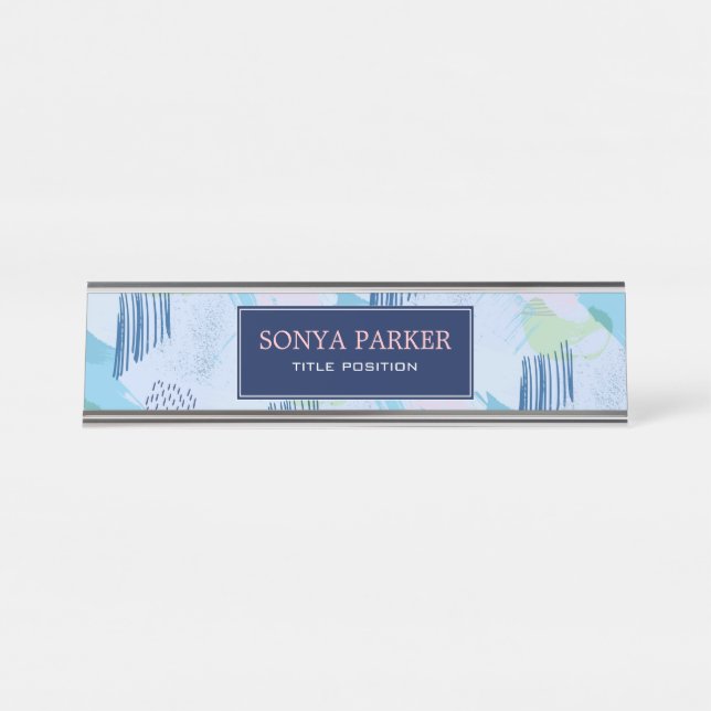 Porte-nom Pour Bureau Spiraux et lignes géométriques modernes (Devant)