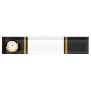 Porte-nom Pour Bureau Sporty White Brown Racing Stripes Sur Horloge Noir