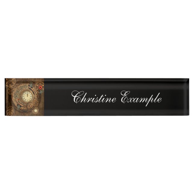 Porte-nom Pour Bureau Steampunk, merveilleuse horloge (Devant)