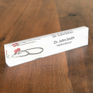 Porte-nom Pour Bureau Stéthoscope avec Cœur Soins Médicaux & Santé