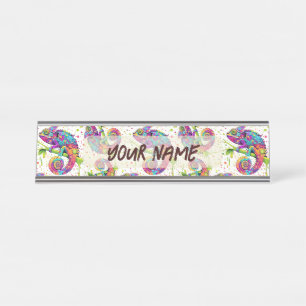 Porte-nom Pour Bureau Style d'aquarelle des teintures Chameleon